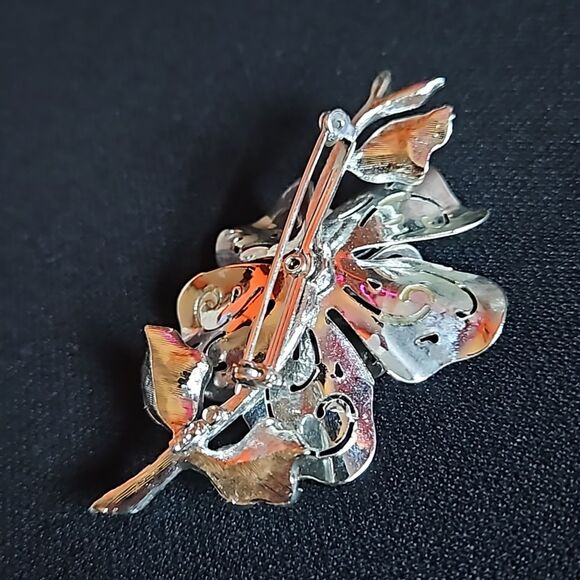 Vintage Coro Silvertone Openwork Flower Pin Brooch - Picture 6 of 9